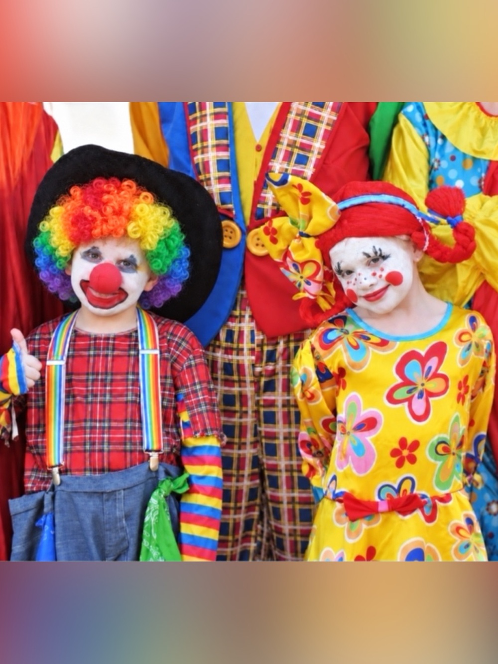 Colorful Rainbow 🌈 Clown🤡 Halloween Costumes Lot Boy & Girl Dress Wigs Shoes FUN